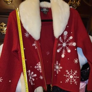 Lisa international PLUSH fur Christmas sweater beaded wool vintage